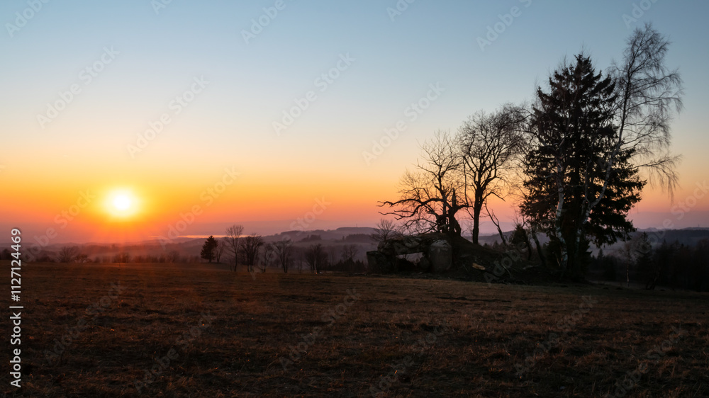 Colorful sunset in the Krkonoše foothills, Czech Republic. Colorful sunset in the Krkonoše foothills, Czech Republic.