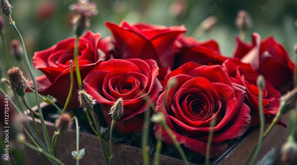 Obraz premium Extreme Macro Close-Up of Red Roses in Meadow