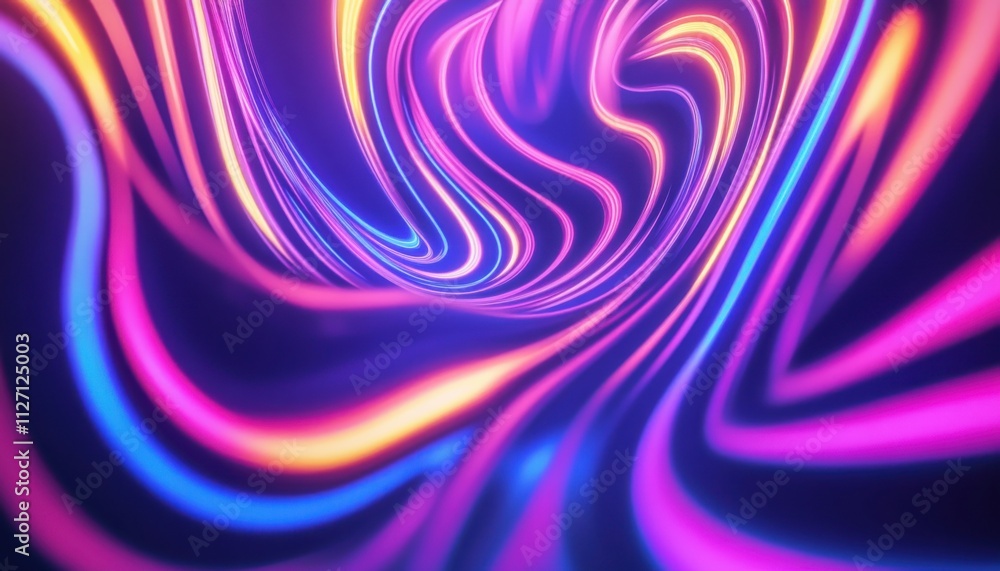 Fototapeta premium Abstract Neon Swirls Vibrant Pink Blue Yellow Background