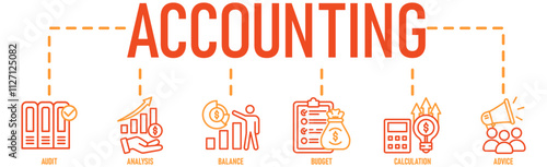 Accounting banner web icon vector illustration concept for business and finance with an icon of the audit, analysis, balance, budget, calculation, and advice