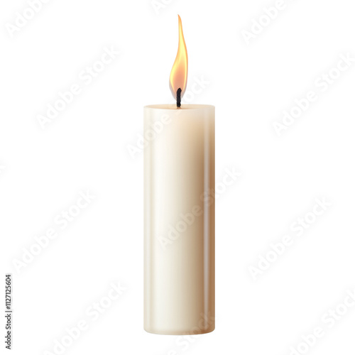 a white candle with a burning flame 3d render icon isolated on transparent background cutout