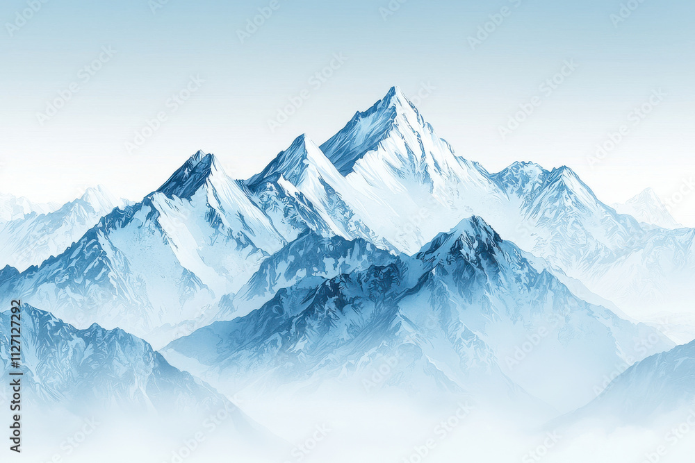 Obraz premium Majestic mountain landscape in soft gradient ink wash style