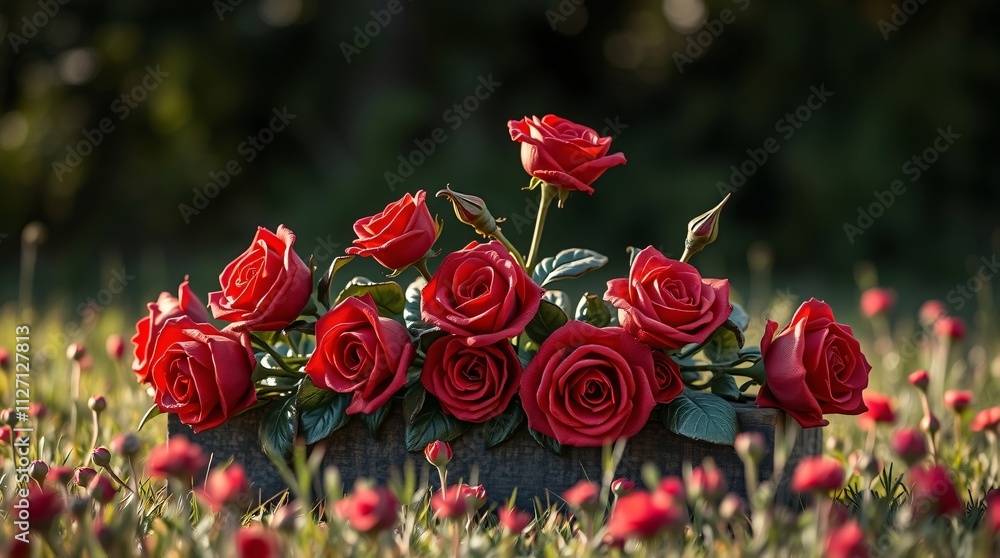 Obraz premium Extreme Macro Close-Up of Red Roses in Meadow.