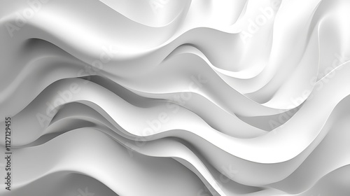 Abstract grayscale waves, smooth flowing curves, elegant design, 3D rendering.