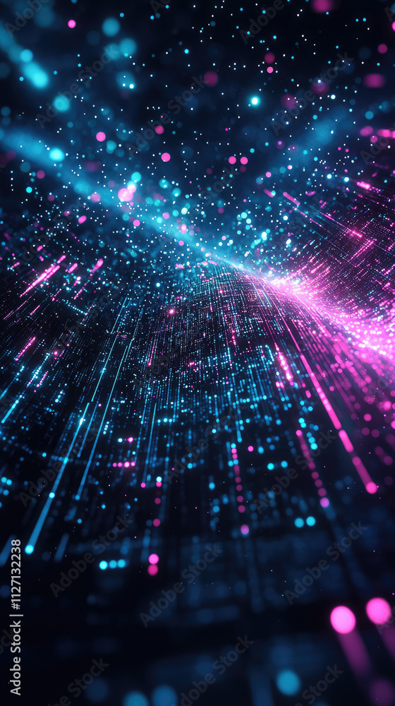 Obraz premium Neon blue and pink abstract digital light waves with bokeh effect