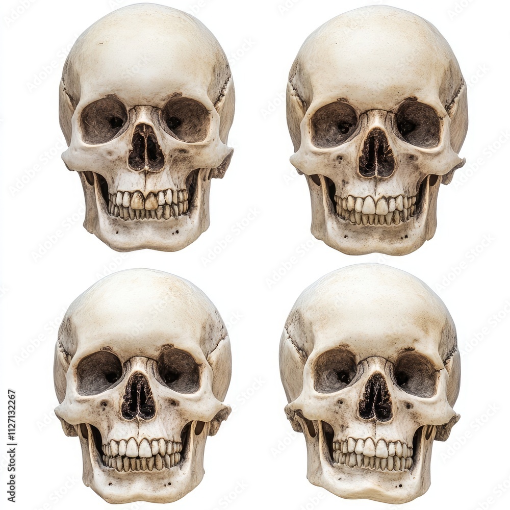 4 skulls, front view, isolated on white background 4 skulls, front view, isolated on white background