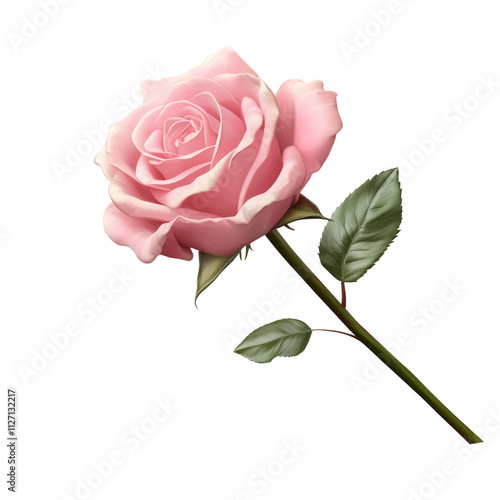 a pink rose with green stem 3d render icon isolated on transparent background cutout