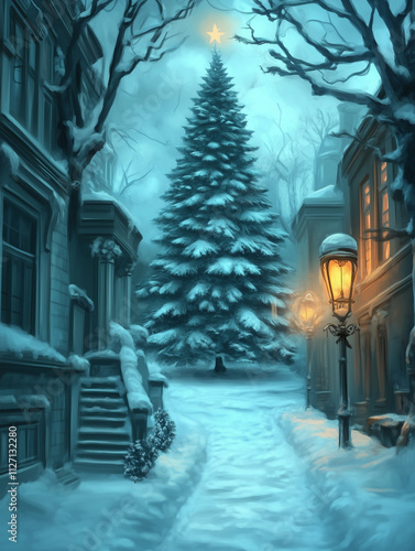 Wallpaper Mural christmas tree in the street - generative ai Torontodigital.ca