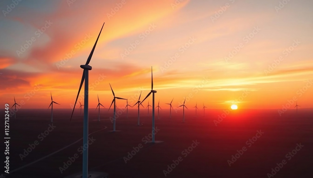 Obraz premium Scenic Sunset Over Wind Farm Renewable Energy Clean Power