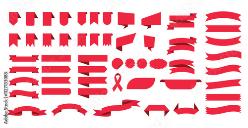 Red ribbon banners set. Big ribbons set. Ribbons collection isolated on white background. Royal ribbons set for promotion design. Vector graphic. stock illustration