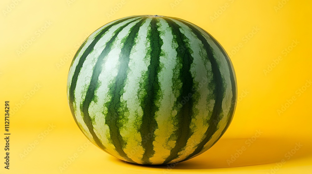 Vibrant Green Watermelon on Yellow Background: A Summer Delight Vibrant Green Watermelon on Yellow Background: A Summer Delight