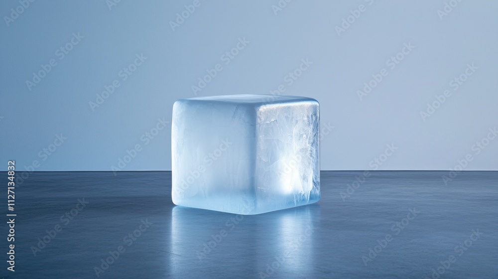 3d rendering of an ice cube on a concrete floor. the cube is square in shape and appears to be made of ice. it is light blue in color and has a smooth, shiny surface. 3d rendering of an ice cube on a concrete floor. the cube is square in shape and appears to be made of ice. it is light blue in color and has a smooth, shiny surface.