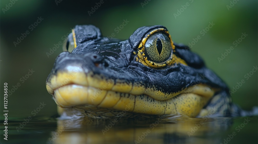 A striking close up of a frog resting in still water while bright reflections highlight its features A striking close up of a frog resting in still water while bright reflections highlight its features