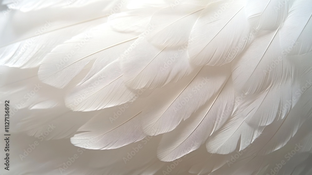 Fototapeta premium Delicate white feathers display intricate patterns and textures illuminated softly by natural light