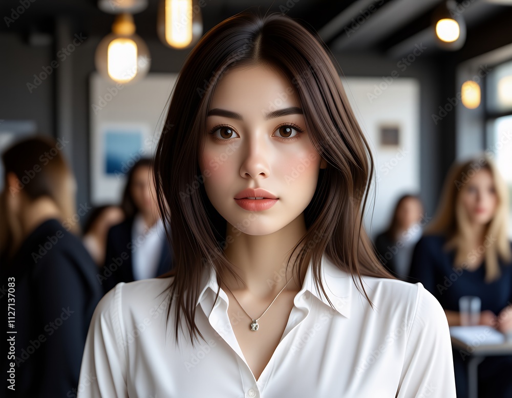 Fototapeta premium Confident Young Asian Businesswoman Portrait Office Background