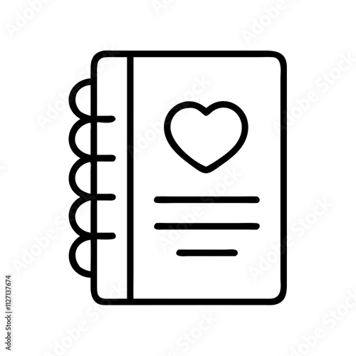 gratitude journal icon, singles awareness line art, self-love icon - simple black line art icon of gratitude journal, for singles awareness day celebrations. self-love vector icon.