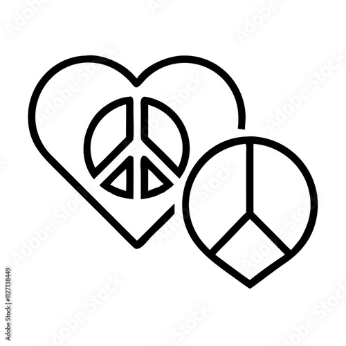 heart peace combo icon, singles awareness line art, self-love icon - simple black line art icon of heart peace combo, for singles awareness day celebrations. self-love vector icon.