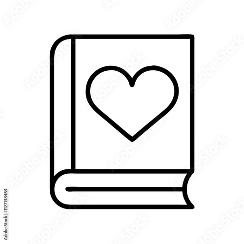 heartwarming book icon, singles awareness line art, self-love icon - simple black line art icon of heartwarming book, for singles awareness day celebrations. self-love vector icon.