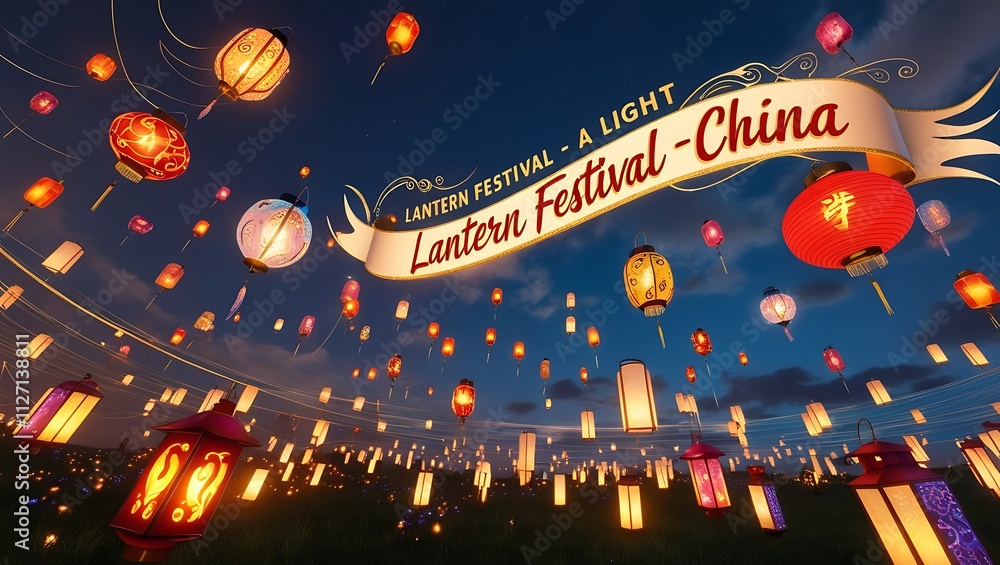 Illuminated Lanterns Rise in Festive Night Sky China Illuminated Lanterns Rise in Festive Night Sky China