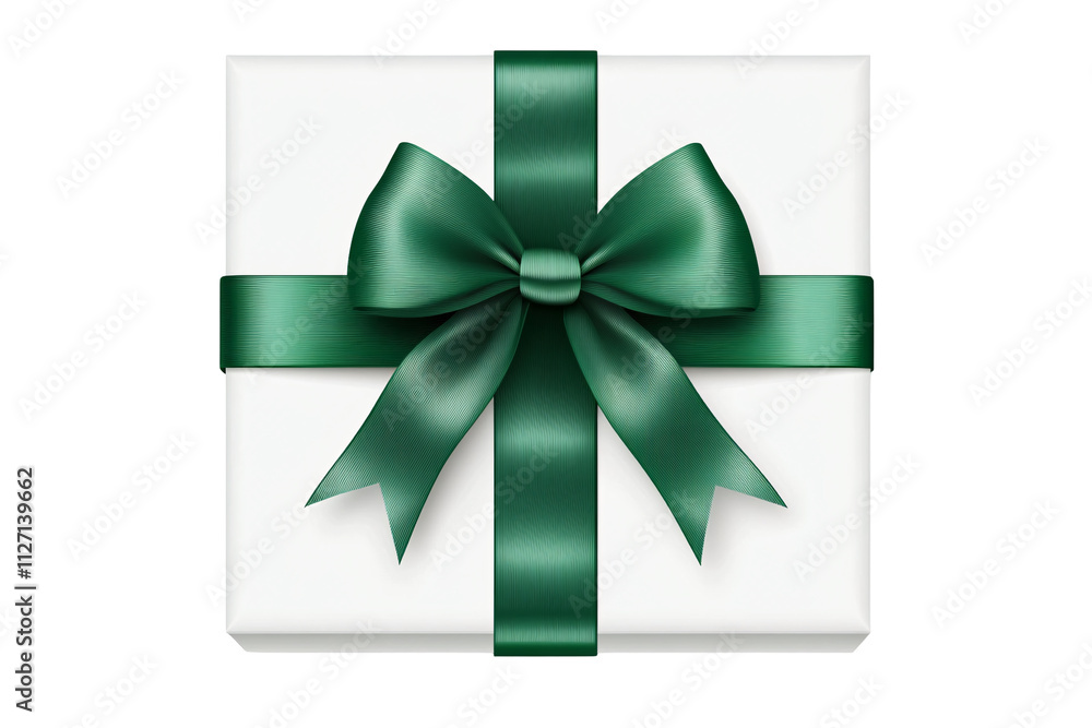 a white box with a green bow a white box with a green bow