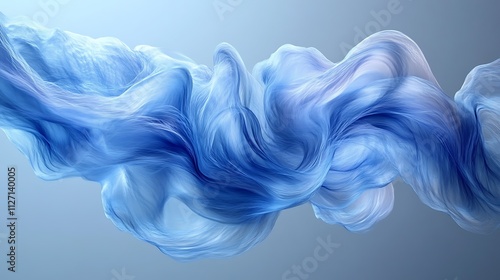 Abstract flowing blue fabric, elegant, soft, light, smooth waves and curves on a light blue background.