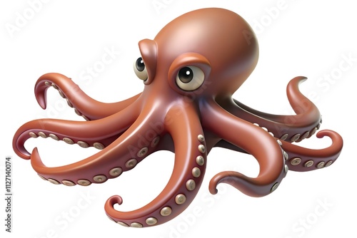 Realistic 3D octopus illustration isolated on white background, perfect for marine, aquatic, or ocean-themed concepts photo