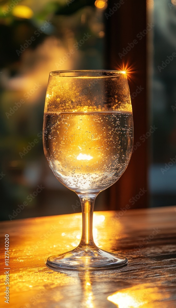 A glass of water reflecting warm light, creating a serene and inviting atmosphere. A glass of water reflecting warm light, creating a serene and inviting atmosphere.