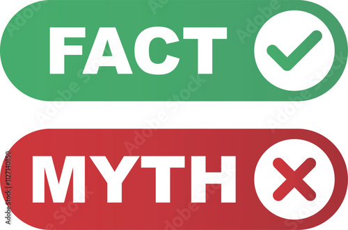 Rumor dishonest news myths and facts badge. Cross and tick icon. Vector illustration