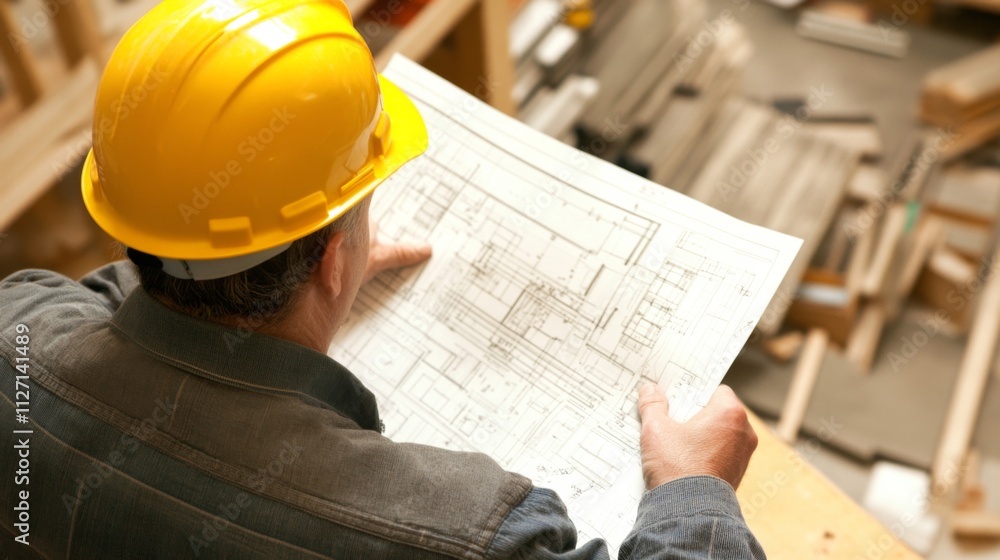Construction Worker Reviewing Building Plans Construction Worker Reviewing Building Plans