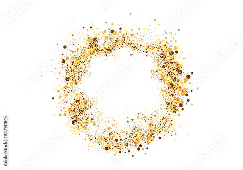 Scattered gold particles in the shape of a circle. A festive design element.