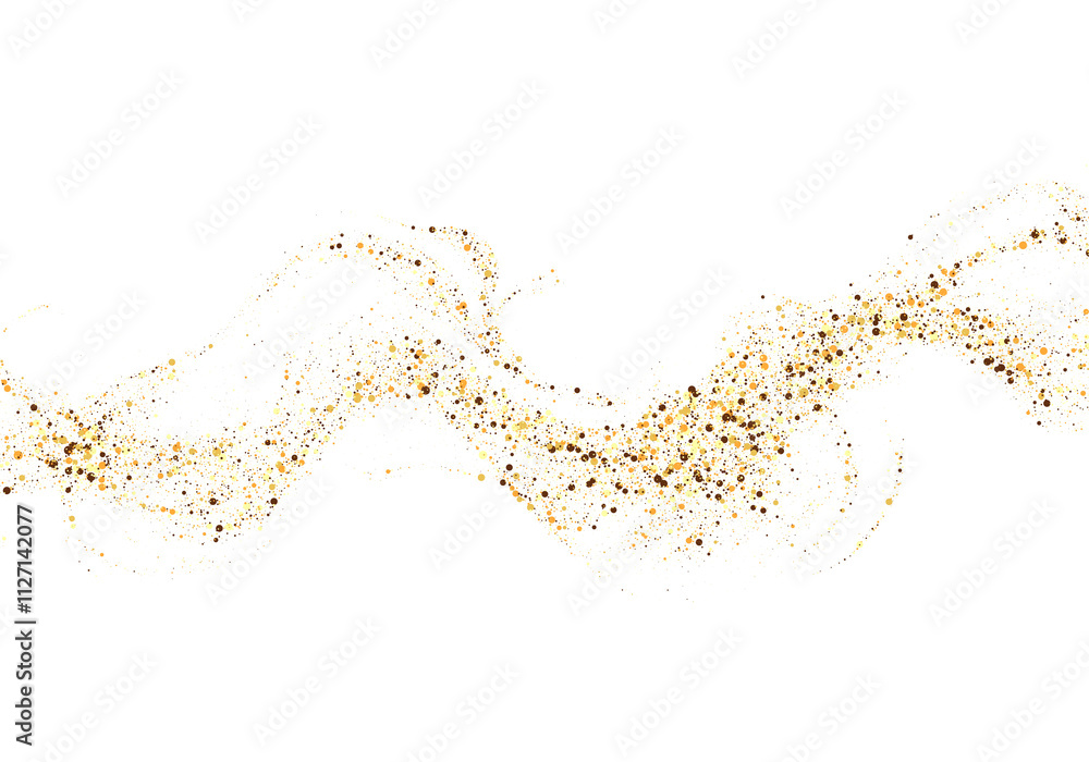 Scattered gold particles in the shape of a wave. A festive design element. Scattered gold particles in the shape of a wave. A festive design element.
