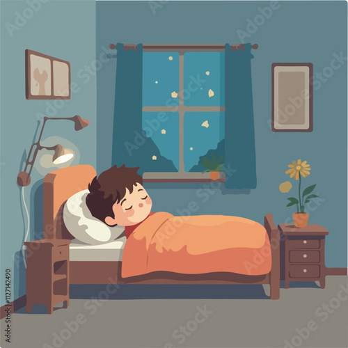 Children Sleeping illustration vector design, Boy Sleeping in bedroom