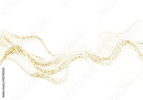 Scattered gold particles in the shape of a wave. A festive design element.