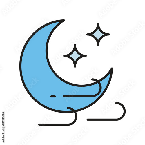 windy night color line icon with white background vector stock illustration