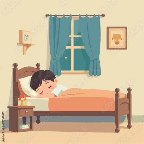 Kids Sleeping illustration vector design, Boy Sleeping in bedroom