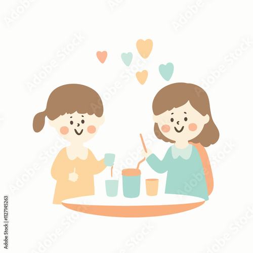 Girls Drinking milk illustration vector design, logo and icon design