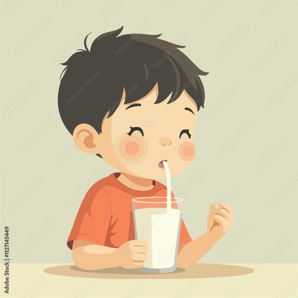 Boy Drinking milk illustration vector design logo and icon design Boy Drinking milk illustration vector design logo and icon design