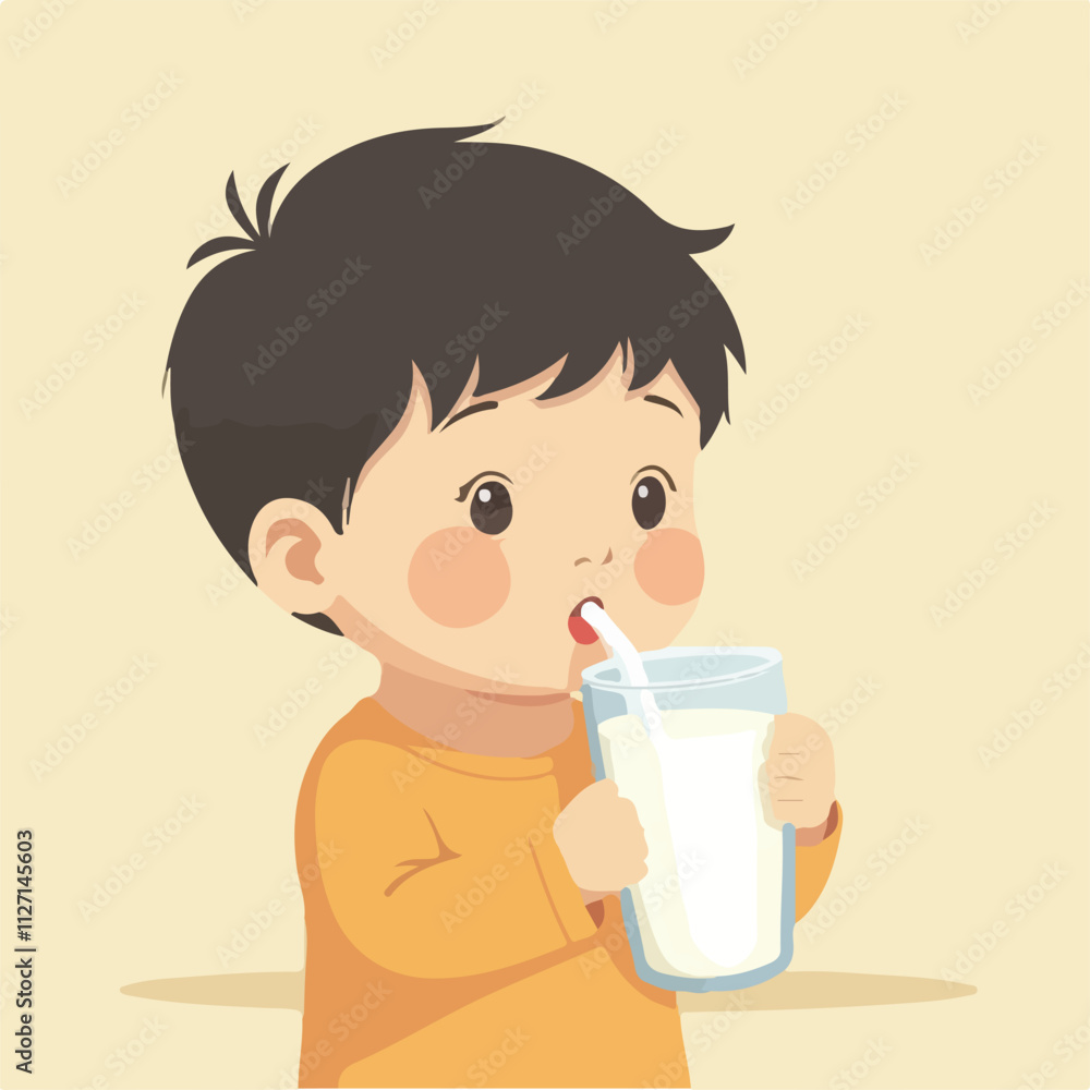 Boy Drinking milk illustration vector design logo and icon design Boy Drinking milk illustration vector design logo and icon design