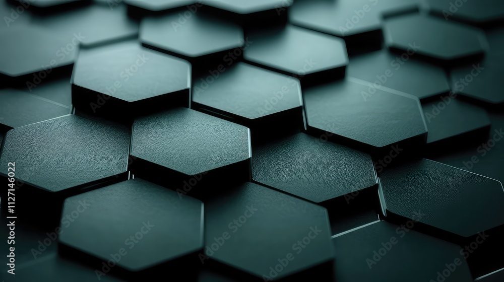 Abstract Dark Hexagonal Pattern Background with 3D Geometric Shapes and Textured Surface Abstract Dark Hexagonal Pattern Background with 3D Geometric Shapes and Textured Surface