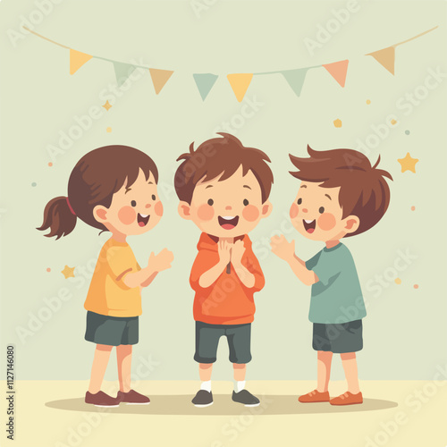 Birthday party vector and illustration design, Children Friends are clapping for his birthday and wishing him