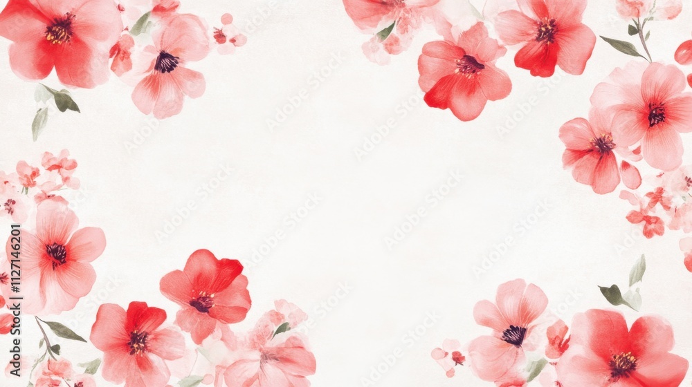 A beautiful floral border featuring soft red and pink flowers on a light background, perfect for invitations or decorative designs. A beautiful floral border featuring soft red and pink flowers on a light background, perfect for invitations or decorative designs.