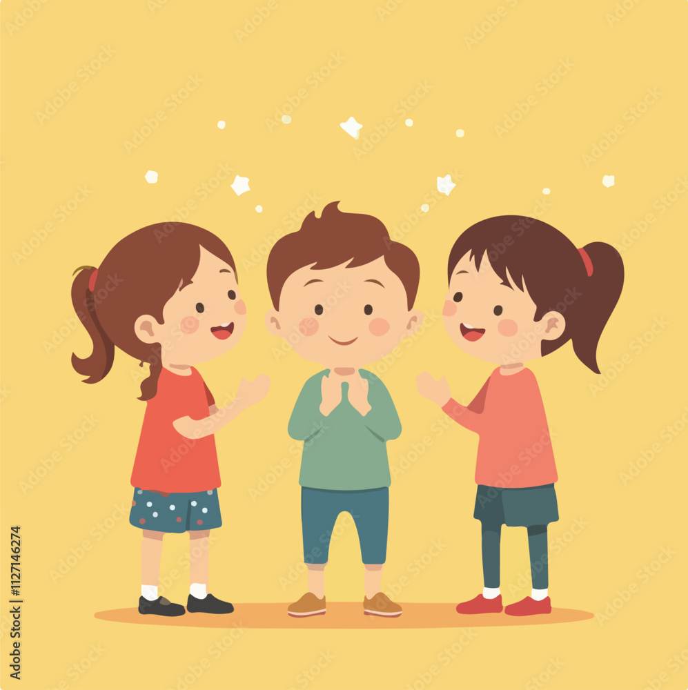 Birthday party illustration and vector design, Children Friends are clapping for his birthday and wishing him Birthday party illustration and vector design, Children Friends are clapping for his birthday and wishing him