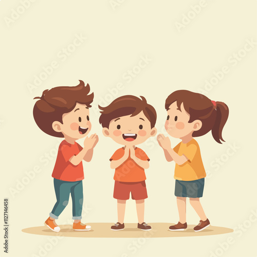 Birthday party illustration and vector design, Children Friends are clapping for his birthday and wishing him