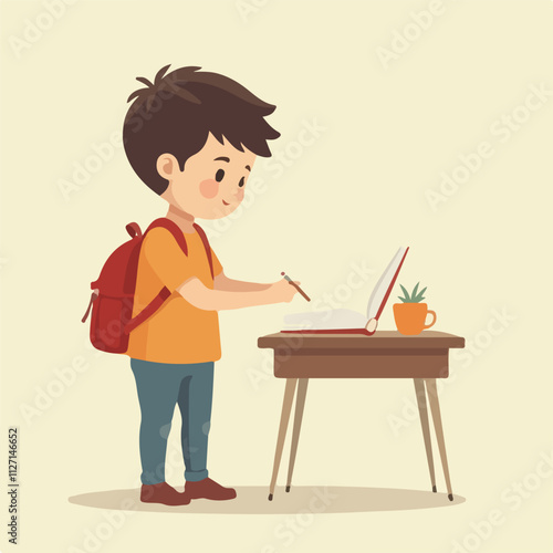 Boy is preparing his self for School, kids vector and illustration design
