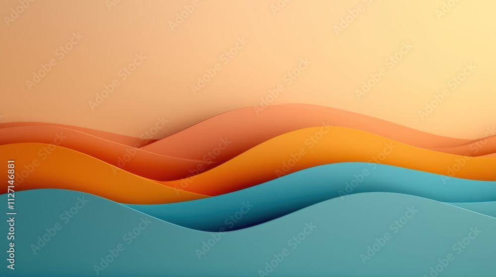 Fototapeta premium Abstract waves forming a colorful landscape on gradient background