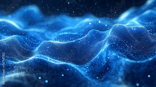 Abstract blue particle wave background.