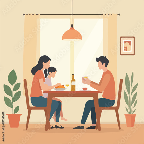 Family illustration vector design, Family eating lunch in dining, family vector