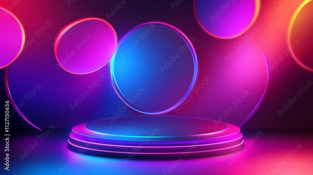 Abstract 3D Podium with Geometric Shapes in Vibrant Colors Abstract 3D Podium with Geometric Shapes in Vibrant Colors