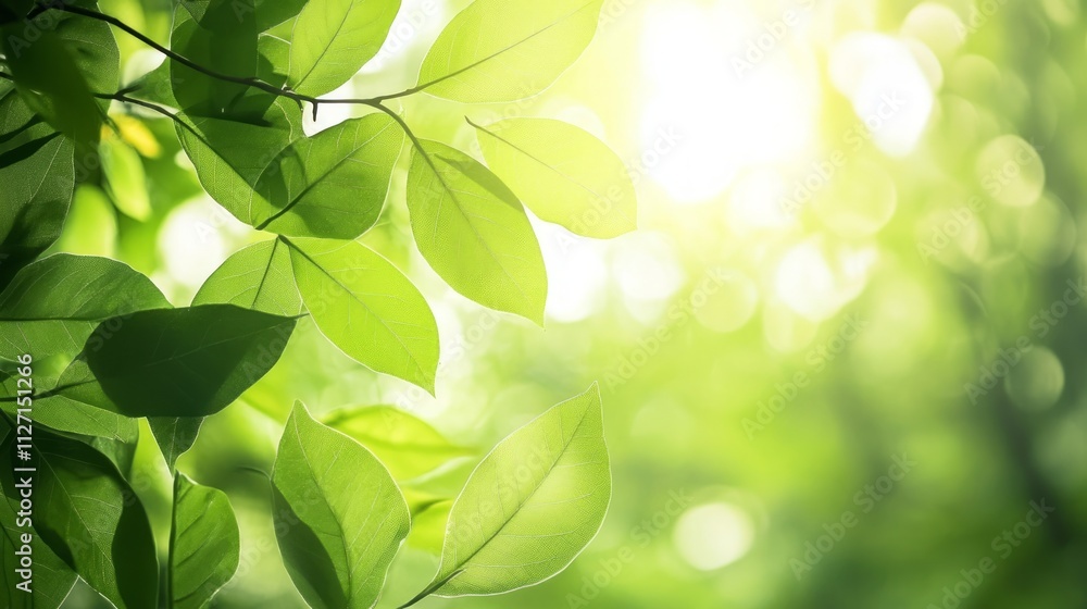 Lush green leaves backlit by bright sunlight, creating a bokeh effect. Lush green leaves backlit by bright sunlight, creating a bokeh effect.