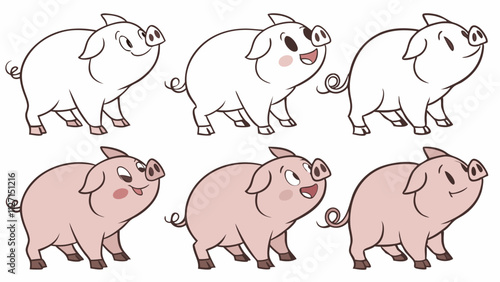 "Set of a Pig: Farm Animals Collection Vector"